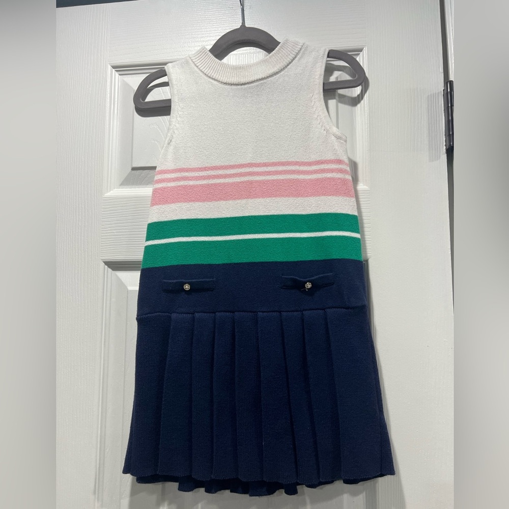 Janie and Jack, Size 5, Striped Sleeveless Kids Dress-White, Pink, Green, & Navy